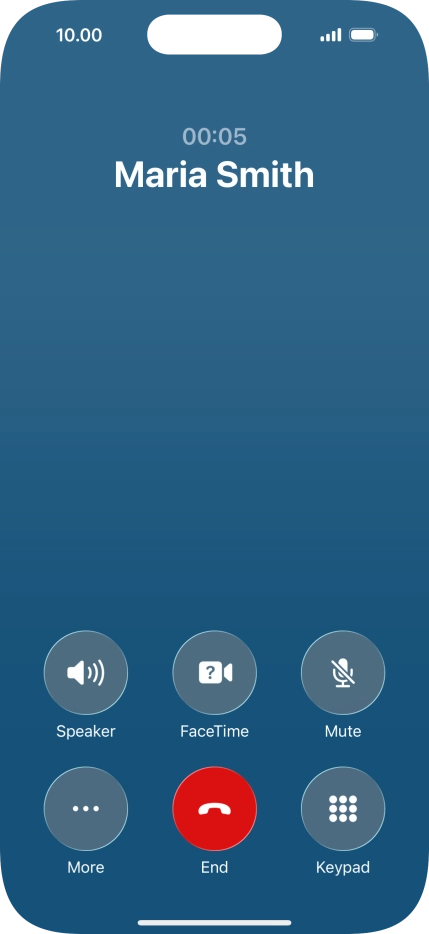 Press the end call icon to end the call and return to the home screen.