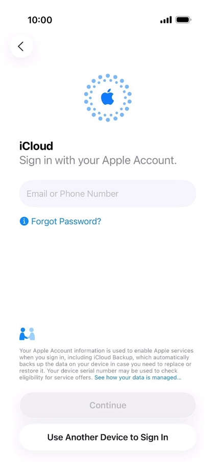 Press Email or Phone Number and key in the username for your Apple Account.