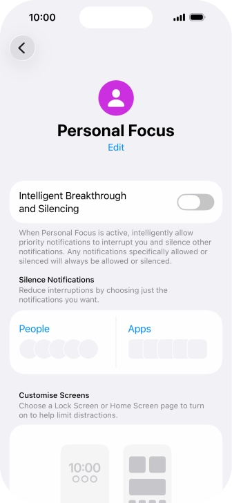 Press People and follow the instructions on the screen to select which contacts you would like to receive calls and notifications from when the selected focus mode is active.