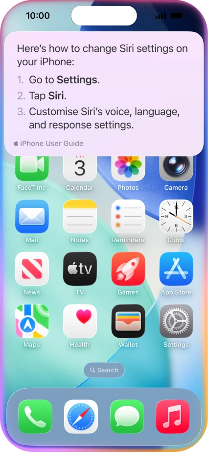 Ask questions about functions and settings on your phone.
