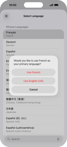 To select the new language as the default phone language, press Use ‹language›.