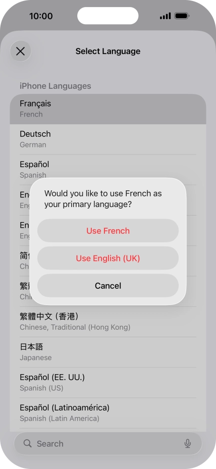 To select the new language as the default phone language, press Use ‹language›.