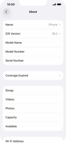 Your phone's software version is displayed next to iOS Version.