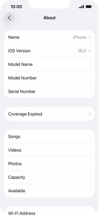 Your phone's software version is displayed next to iOS Version.