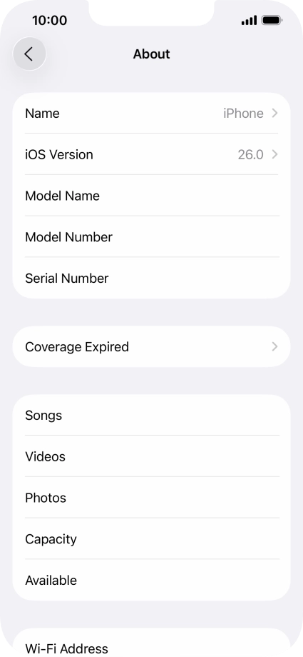Your phone's software version is displayed next to iOS Version.
