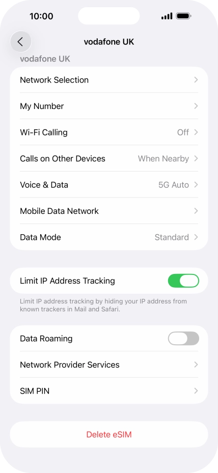 Press Delete eSIM and follow the instructions on the screen to delete your eSIM.