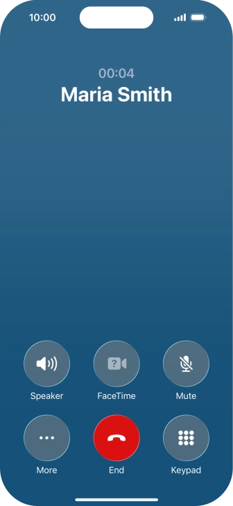 Press the end call icon to end the call and return to the home screen.