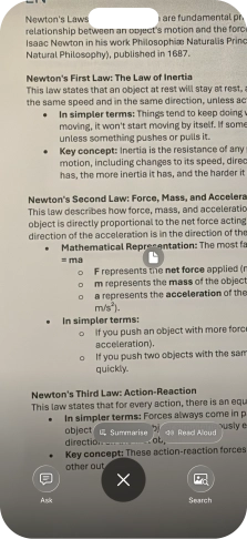 To use visual intelligence on a text, take a picture of the text, press the required setting and follow the instructions on the screen to use the function.