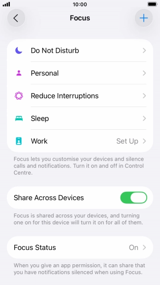 Press the required focus mode.