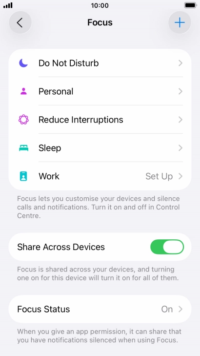 Press the required focus mode.