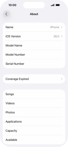 Your phone's software version is displayed next to iOS Version.