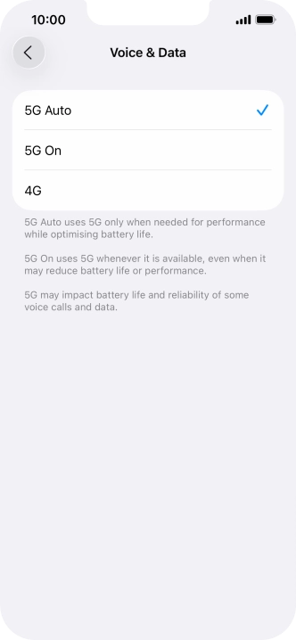 To turn on automatic switch between 5G and 4G, press 5G Auto.
