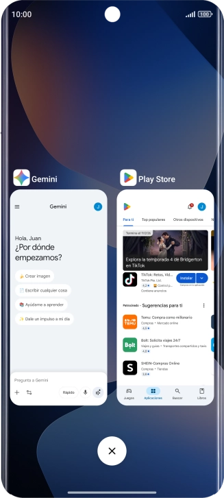 Para cerrar una sola aplicación en ejecución, desliza el dedo hacia la derecha sobre la aplicación deseada.