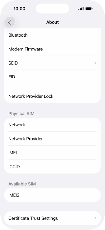 Your phone's EID number is displayed below EID.