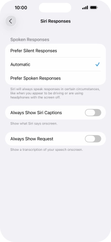 Press the required setting.