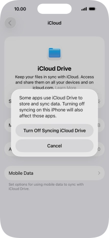 If you turn off the function, press Turn Off Syncing iCloud Drive.