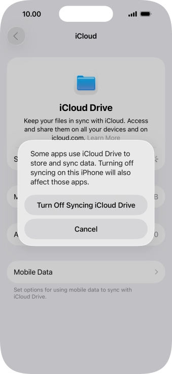 If you turn off the function, press Turn Off Syncing iCloud Drive.