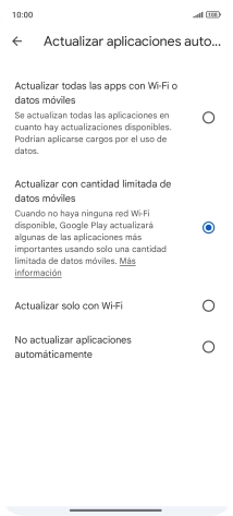 Para activar la actualización automática de apps a través de la red móvil, pulsa el campo junto a 
