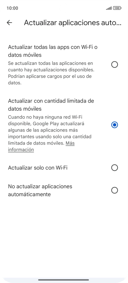 Para activar la actualización automática de apps a través de la red móvil, pulsa el campo junto a 