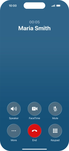 Press the end call icon to end the call and return to the home screen.