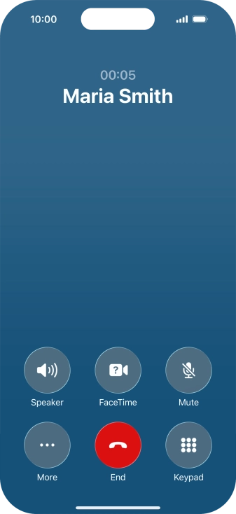 Press the end call icon to end the call and return to the home screen.
