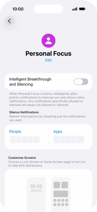 Press People and follow the instructions on the screen to select which contacts you would like to receive calls and notifications from when the selected focus mode is active.