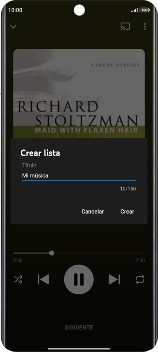 Introduce el nombre deseado de la lista de reproducción y pulsa Crear.