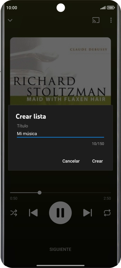 Introduce el nombre deseado de la lista de reproducción y pulsa Crear.