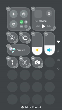 Press Add a Control and follow the instructions on the screen to add the required function to Control Centre.