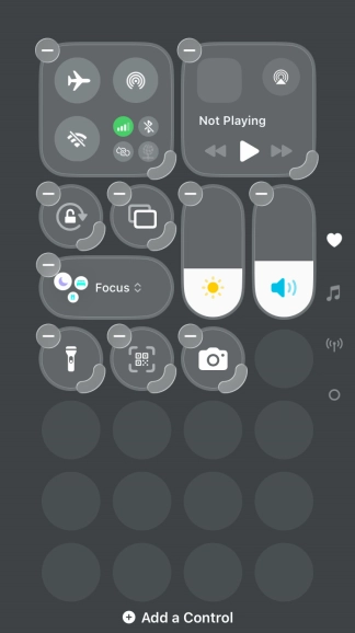 Press Add a Control and follow the instructions on the screen to add the required function to Control Centre.