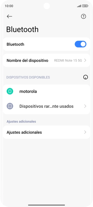 Pulsa el dispositivo Bluetooth deseado y sigue las indicaciones de la pantalla para vincular el dispositivo al teléfono.