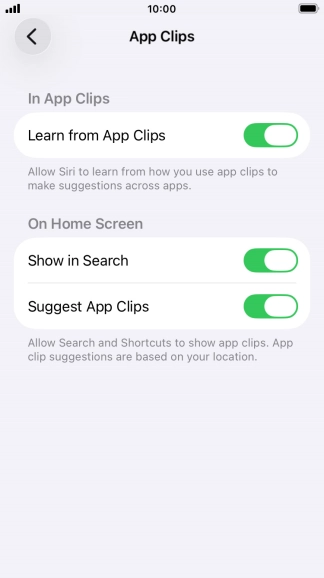 Press the indicators next to the required settings to turn them on or off.