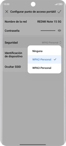 Pulsa WPA3-Personal para proteger la conexión wifi con una contraseña.