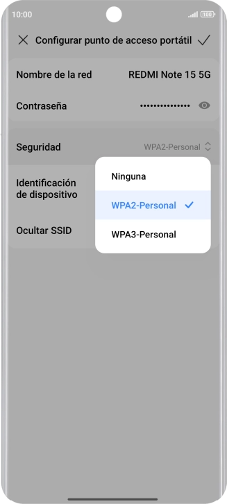 Pulsa WPA3-Personal para proteger la conexión wifi con una contraseña.