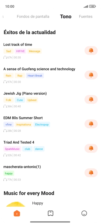 Pulsa los timbres de llamada deseados para escucharlos.