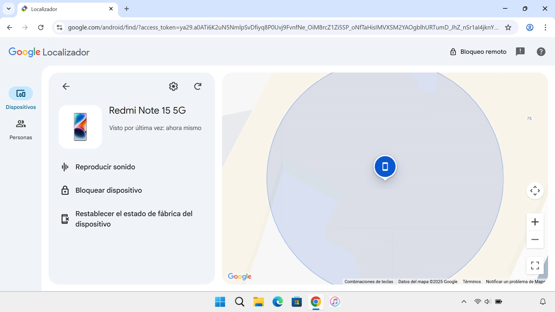 La última posición del teléfono se visualiza en el mapa.