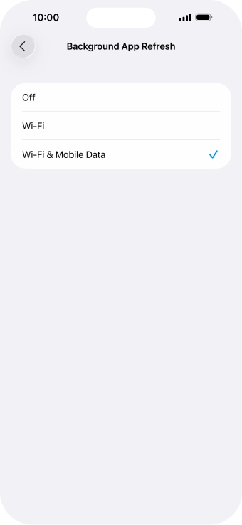 To turn off background refresh of apps, press Off.