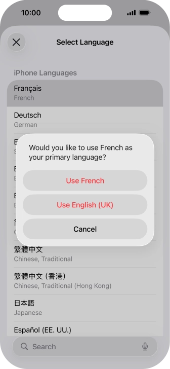 To select the new language as the default phone language, press Use ‹language›.