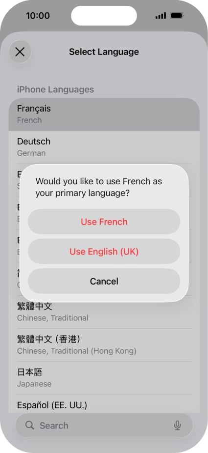 To select the new language as the default phone language, press Use ‹language›.