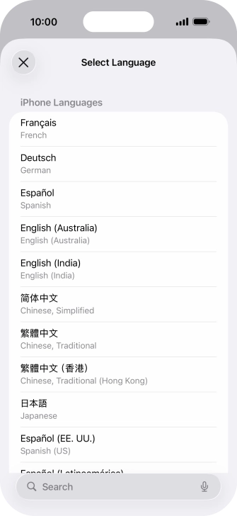Press the required language.