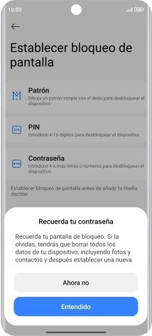 Pulsa Entendido y sigue las indicaciones de la pantalla para crear un código de seguridad del teléfono adicional.