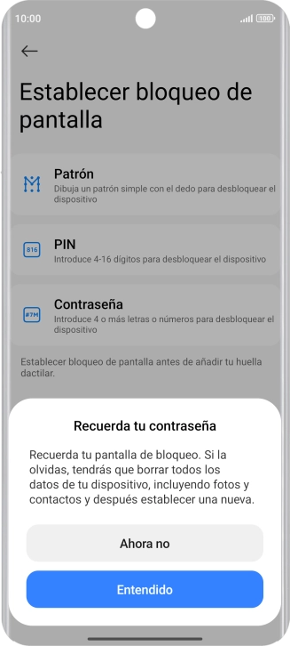 Pulsa Entendido y sigue las indicaciones de la pantalla para crear un código de seguridad del teléfono adicional.