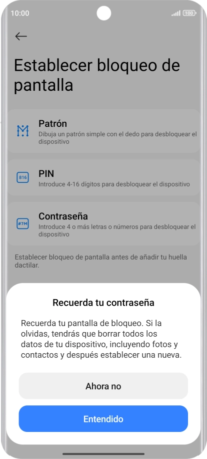 Pulsa Entendido y sigue las indicaciones de la pantalla para crear un código de seguridad del teléfono adicional.