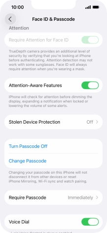 Press Turn Passcode Off and key in the phone lock code.