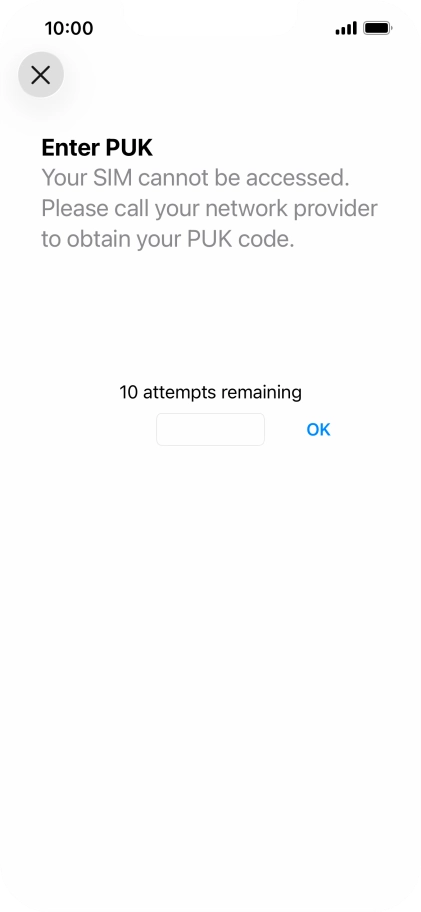 Key in the PUK and press OK.