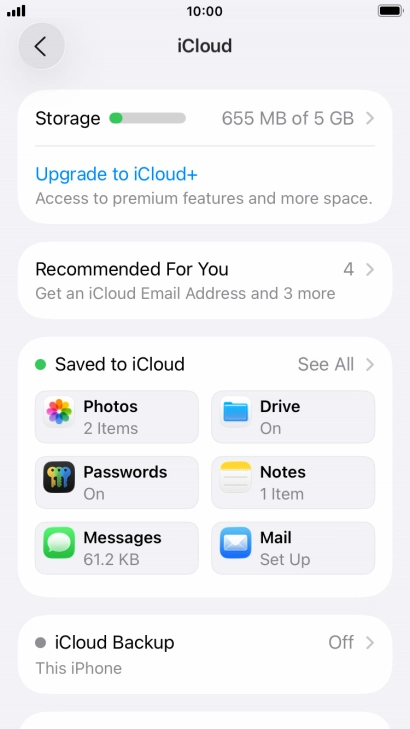 Press iCloud Backup.