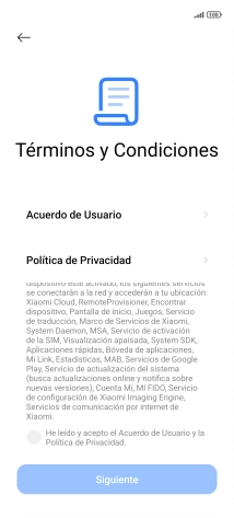 Pulsa en el campo  para aceptar los términos y condiciones.