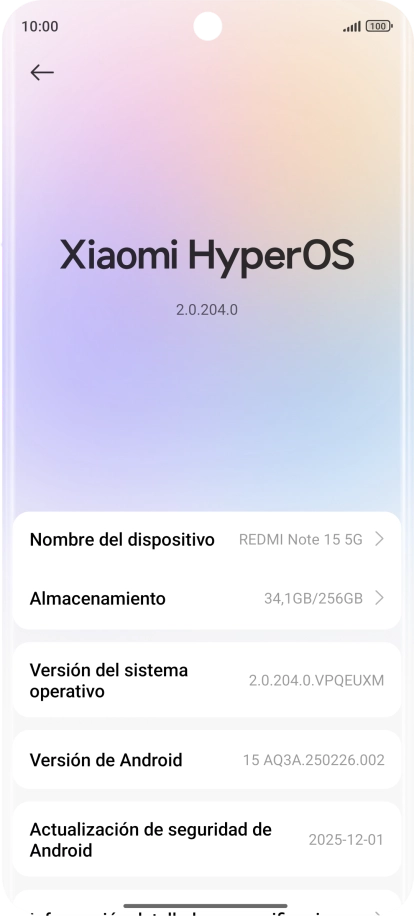 Pulsa Xiaomi HyperOS. Si hay una versión de software nueva disponible, aparecerá ahora en la pantalla. Sigue las indicaciones de la pantalla para actualizar el software del teléfono.