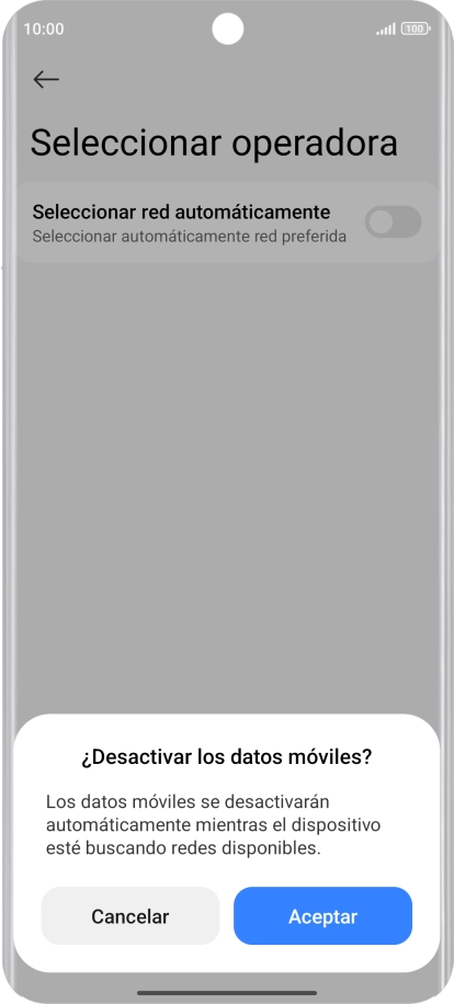 Pulsa Aceptar y espera mientras el teléfono está buscando redes.