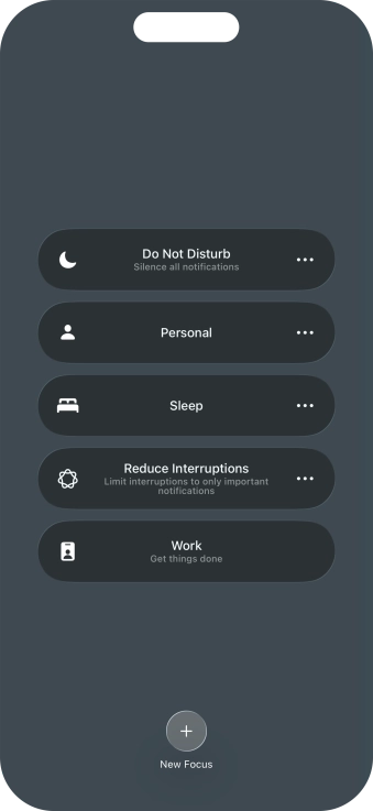 Press the required focus mode to activate or deactivate it immediately.